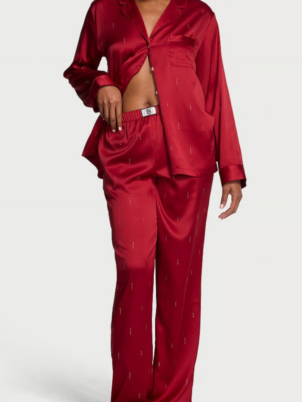 new VICTORIA'S SECRET SIGNATURE SATIN SHINE PJ RHINESTONE XS SHORT